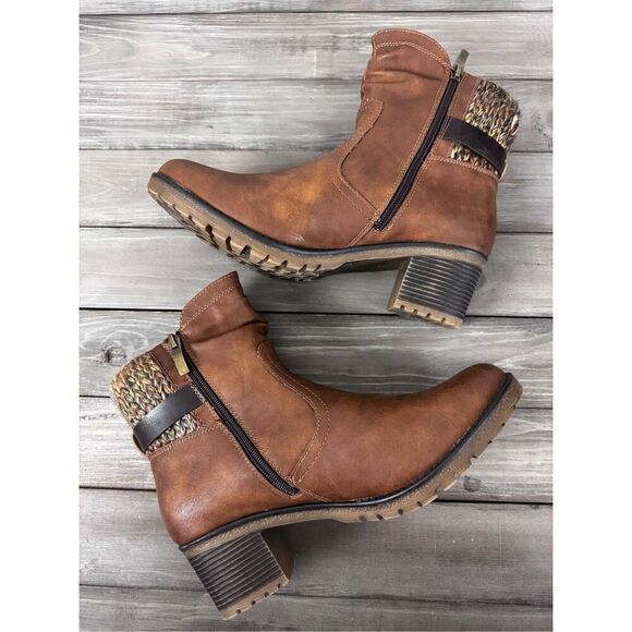 Spring Step Vegan Leather Brown Buckle Heeled Ankle Boots Size 10.5 - Picture 5 of 13